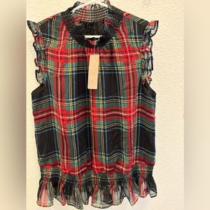J. Crew tartan holiday top, 00P, NWT